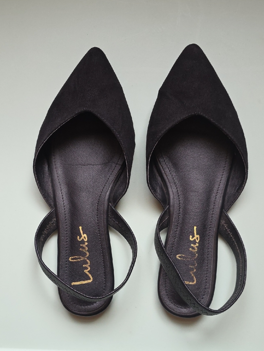 Lulu's Black Pointed-Toe Slingback Flats - Suede Look - Women's 6.5